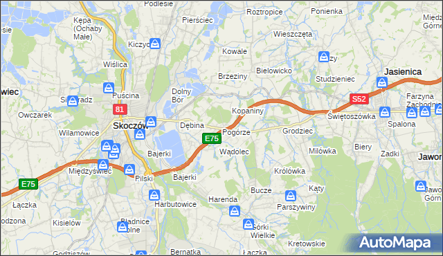 mapa Pogórze gmina Skoczów, Pogórze gmina Skoczów na mapie Targeo