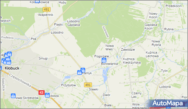 mapa Pogorzele gmina Kłobuck, Pogorzele gmina Kłobuck na mapie Targeo