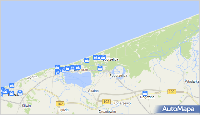 mapa Pogorzelica gmina Rewal, Pogorzelica gmina Rewal na mapie Targeo