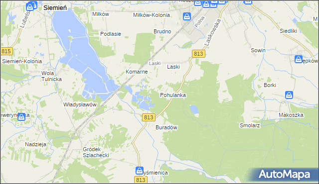 mapa Pohulanka gmina Parczew, Pohulanka gmina Parczew na mapie Targeo