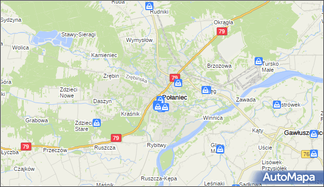 mapa Połaniec powiat staszowski, Połaniec powiat staszowski na mapie Targeo