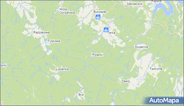 mapa Polanki gmina Solina, Polanki gmina Solina na mapie Targeo