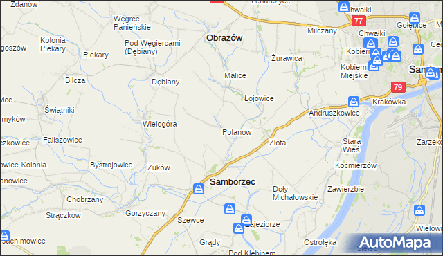 mapa Polanów gmina Samborzec, Polanów gmina Samborzec na mapie Targeo