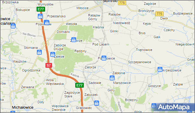 mapa Polanowice gmina Słomniki, Polanowice gmina Słomniki na mapie Targeo