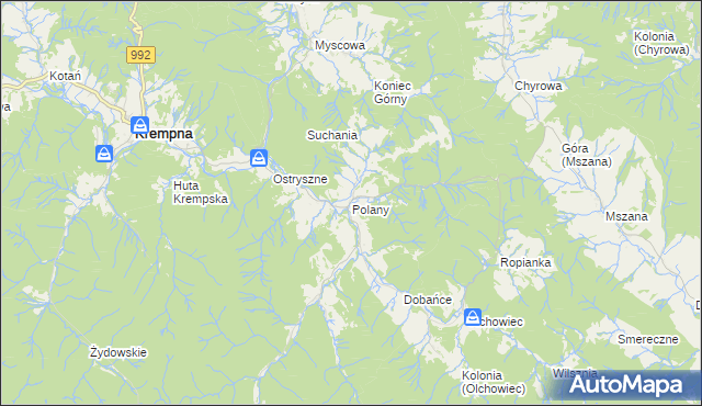 mapa Polany gmina Krempna, Polany gmina Krempna na mapie Targeo