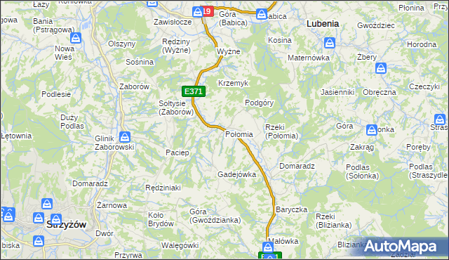 mapa Połomia gmina Niebylec, Połomia gmina Niebylec na mapie Targeo