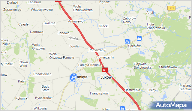 mapa Pomarzanki gmina Gostynin, Pomarzanki gmina Gostynin na mapie Targeo