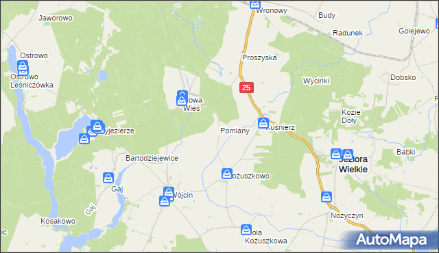 mapa Pomiany gmina Jeziora Wielkie, Pomiany gmina Jeziora Wielkie na mapie Targeo