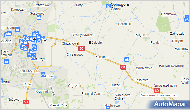 mapa Pomorze gmina Opinogóra Górna, Pomorze gmina Opinogóra Górna na mapie Targeo