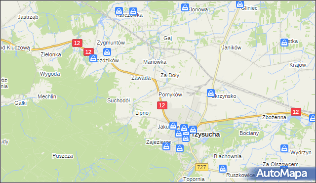 mapa Pomyków gmina Przysucha, Pomyków gmina Przysucha na mapie Targeo