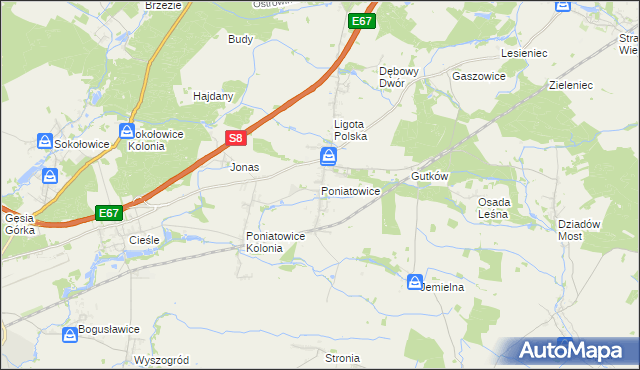 mapa Poniatowice, Poniatowice na mapie Targeo