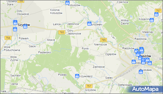 mapa Ponik gmina Staszów, Ponik gmina Staszów na mapie Targeo