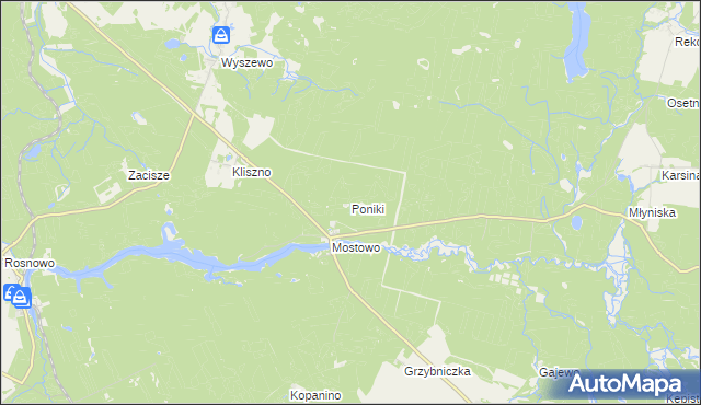 mapa Poniki gmina Manowo, Poniki gmina Manowo na mapie Targeo