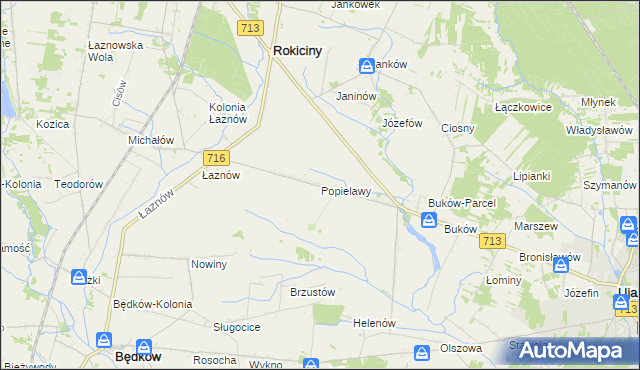 mapa Popielawy gmina Rokiciny, Popielawy gmina Rokiciny na mapie Targeo