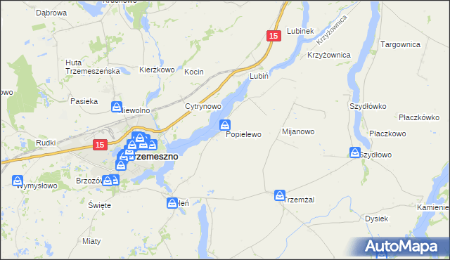 mapa Popielewo gmina Trzemeszno, Popielewo gmina Trzemeszno na mapie Targeo