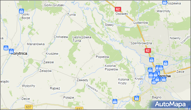 mapa Popielów gmina Liw, Popielów gmina Liw na mapie Targeo