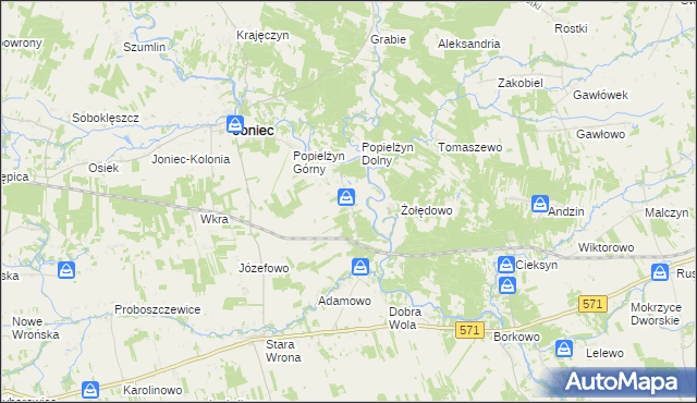 mapa Popielżyn-Zawady, Popielżyn-Zawady na mapie Targeo