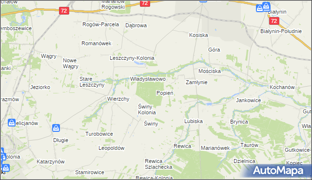mapa Popień gmina Jeżów, Popień gmina Jeżów na mapie Targeo