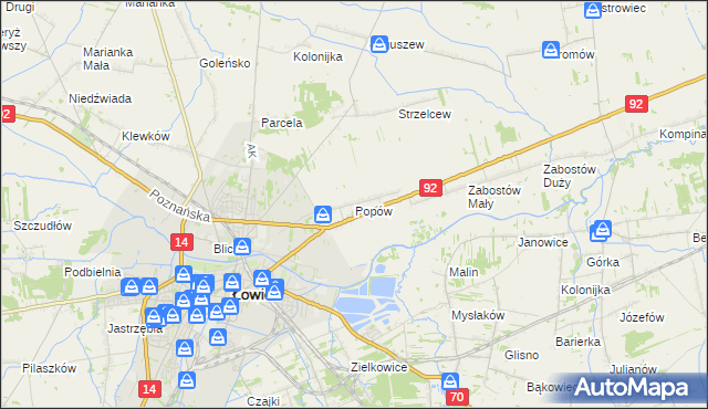 mapa Popów gmina Łowicz, Popów gmina Łowicz na mapie Targeo