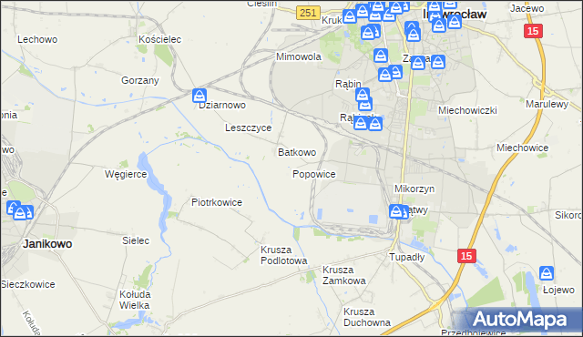 mapa Popowice gmina Inowrocław, Popowice gmina Inowrocław na mapie Targeo