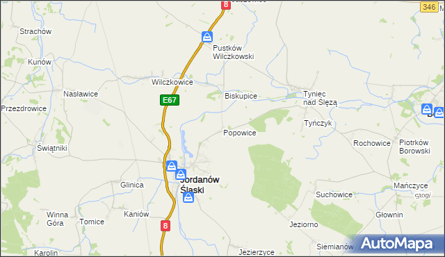 mapa Popowice gmina Jordanów Śląski, Popowice gmina Jordanów Śląski na mapie Targeo