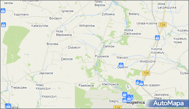 mapa Popowice gmina Mogielnica, Popowice gmina Mogielnica na mapie Targeo