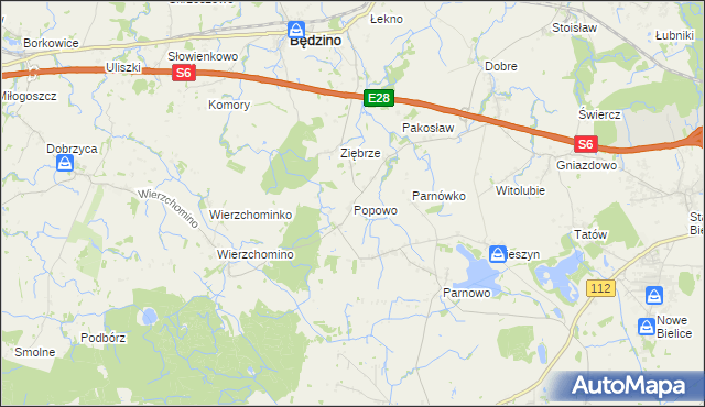mapa Popowo gmina Będzino, Popowo gmina Będzino na mapie Targeo