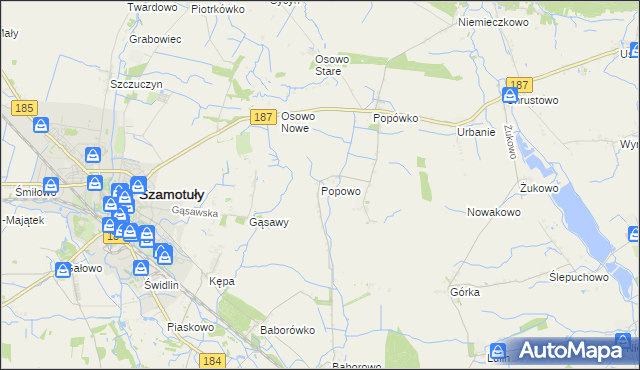 mapa Popowo gmina Oborniki, Popowo gmina Oborniki na mapie Targeo