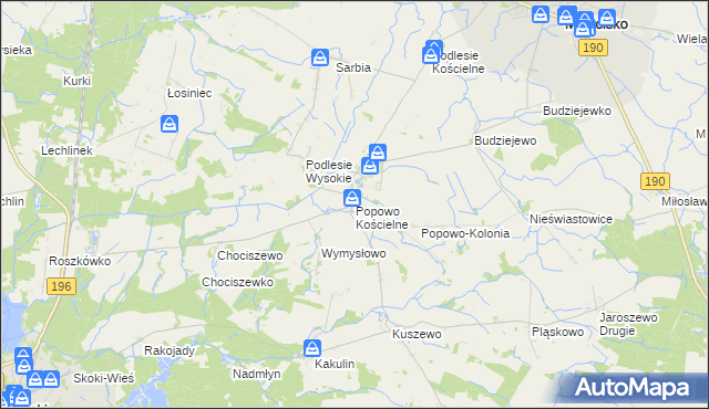 mapa Popowo Kościelne gmina Mieścisko, Popowo Kościelne gmina Mieścisko na mapie Targeo