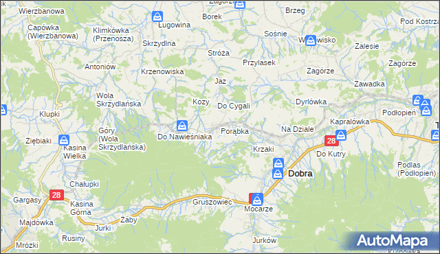 mapa Porąbka gmina Dobra, Porąbka gmina Dobra na mapie Targeo