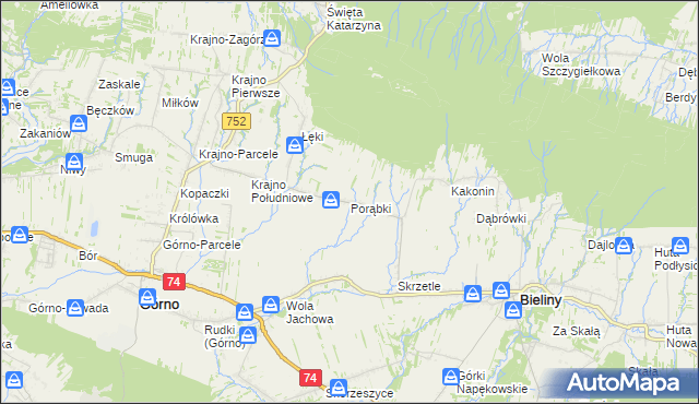 mapa Porąbki gmina Bieliny, Porąbki gmina Bieliny na mapie Targeo