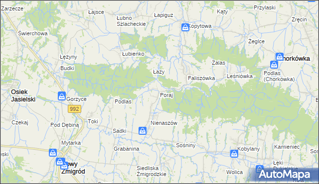 mapa Poraj gmina Chorkówka, Poraj gmina Chorkówka na mapie Targeo