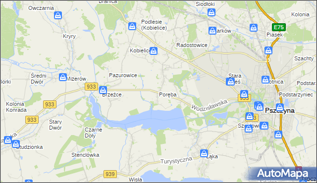 mapa Poręba gmina Pszczyna, Poręba gmina Pszczyna na mapie Targeo