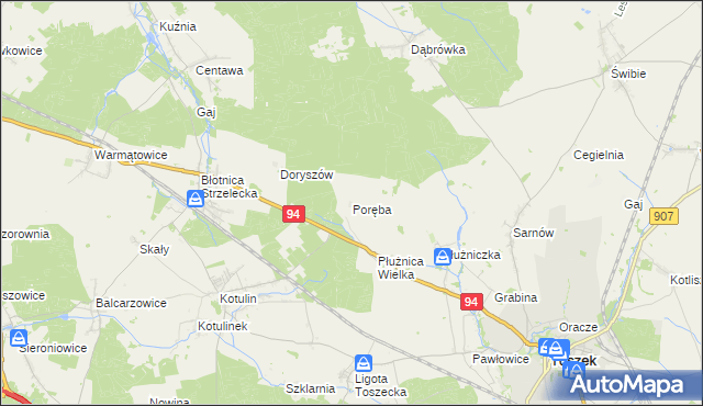 mapa Poręba gmina Strzelce Opolskie, Poręba gmina Strzelce Opolskie na mapie Targeo