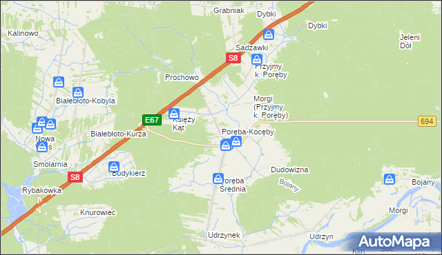 mapa Poręba-Kocęby, Poręba-Kocęby na mapie Targeo