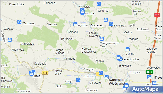 mapa Poręba Laskowska, Poręba Laskowska na mapie Targeo