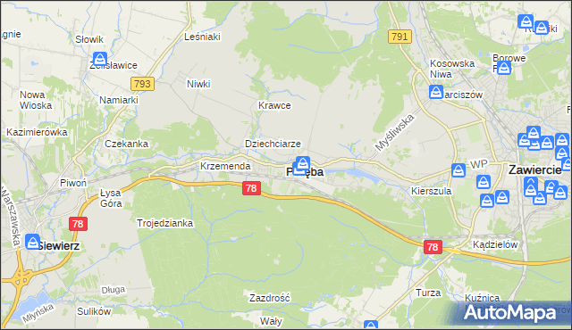 mapa Poręba powiat zawierciański, Poręba powiat zawierciański na mapie Targeo