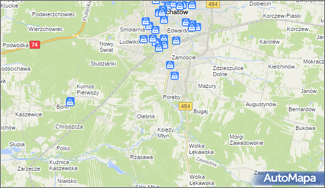 mapa Poręby gmina Bełchatów, Poręby gmina Bełchatów na mapie Targeo