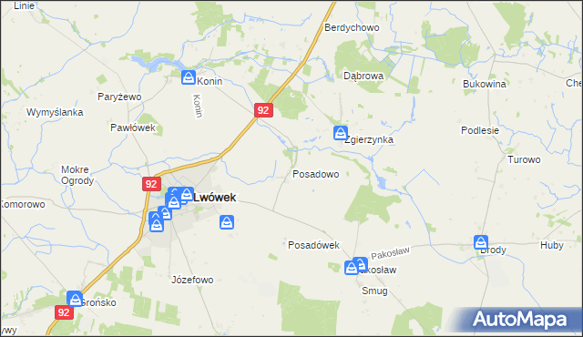mapa Posadowo gmina Lwówek, Posadowo gmina Lwówek na mapie Targeo