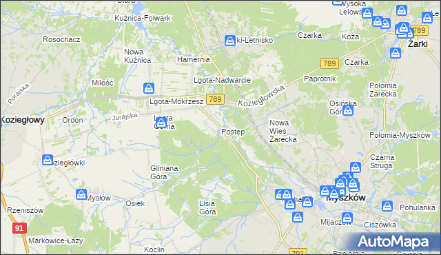 mapa Postęp, Postęp na mapie Targeo