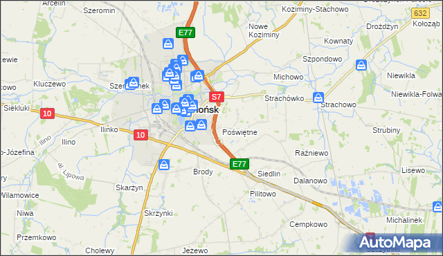 mapa Poświętne gmina Płońsk, Poświętne gmina Płońsk na mapie Targeo