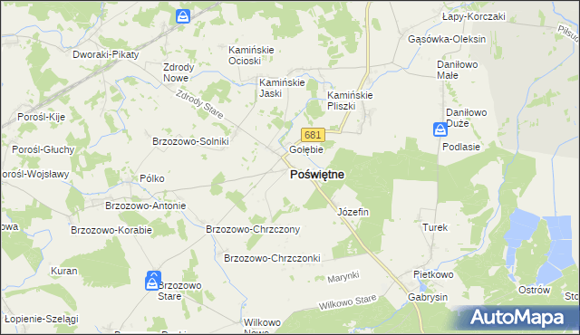 mapa Poświętne powiat białostocki, Poświętne powiat białostocki na mapie Targeo