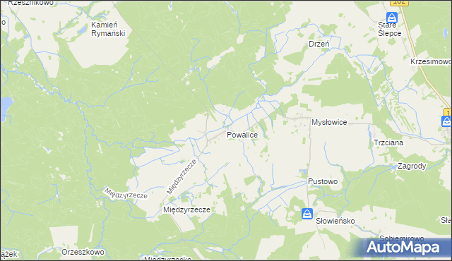 mapa Powalice gmina Sławoborze, Powalice gmina Sławoborze na mapie Targeo