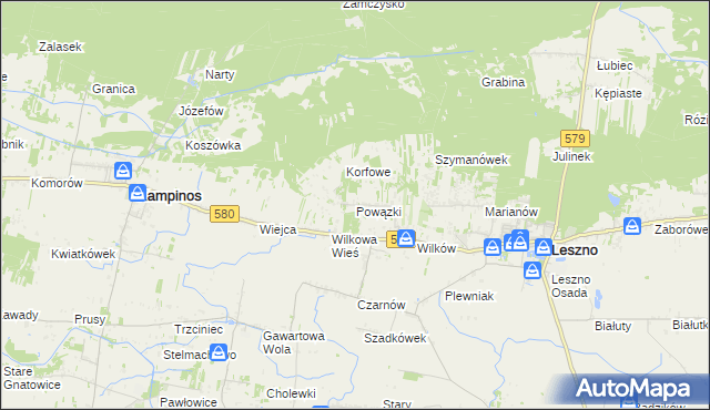 mapa Powązki gmina Leszno, Powązki gmina Leszno na mapie Targeo