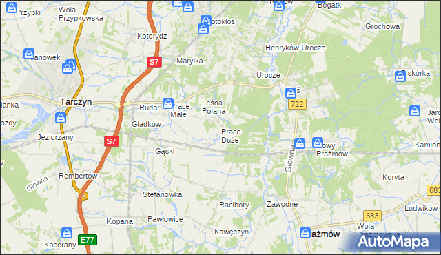 mapa Prace Duże, Prace Duże na mapie Targeo