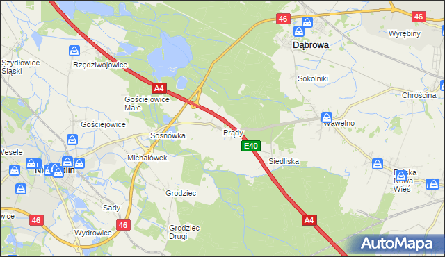 mapa Prądy gmina Dąbrowa, Prądy gmina Dąbrowa na mapie Targeo