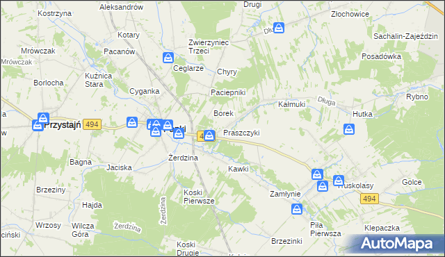 mapa Praszczyki, Praszczyki na mapie Targeo