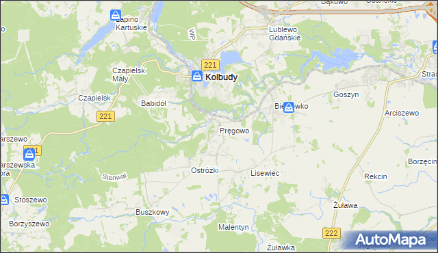 mapa Pręgowo gmina Kolbudy, Pręgowo gmina Kolbudy na mapie Targeo
