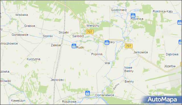 mapa Promnik gmina Nowe Miasto nad Pilicą, Promnik gmina Nowe Miasto nad Pilicą na mapie Targeo