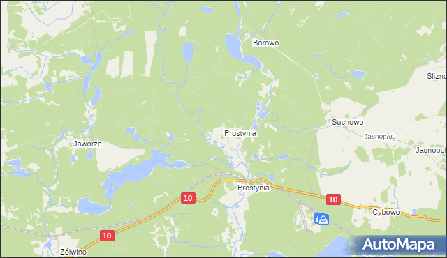 mapa Prostynia gmina Kalisz Pomorski, Prostynia gmina Kalisz Pomorski na mapie Targeo